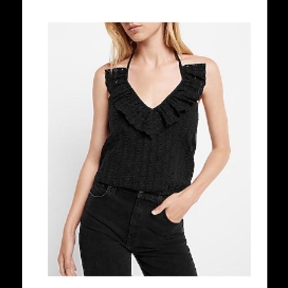 Express M Eyelet Ruffle Halter Top - Picture 13 of 13